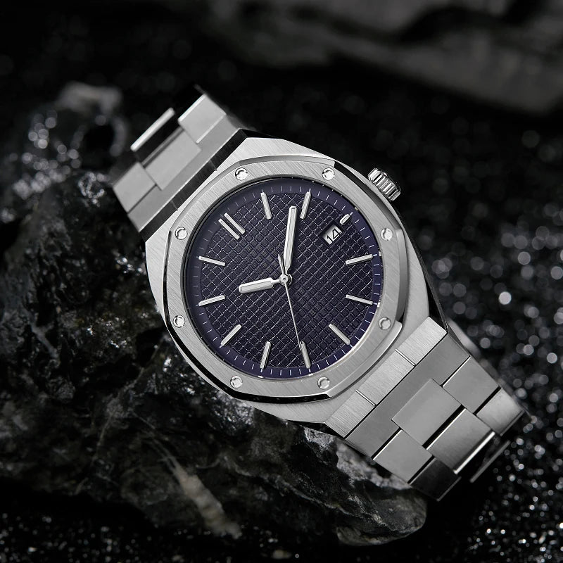Royal Edge Stainless Steel Watch – Blue Dial